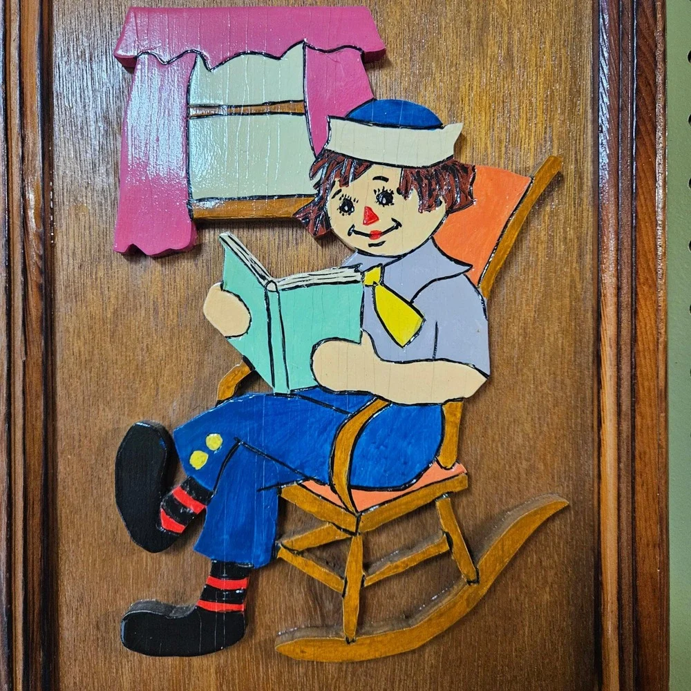 Vintage‎ Raggedy Ann & Andy Hand Painted and Cut Wooden 3D Art Set of 2